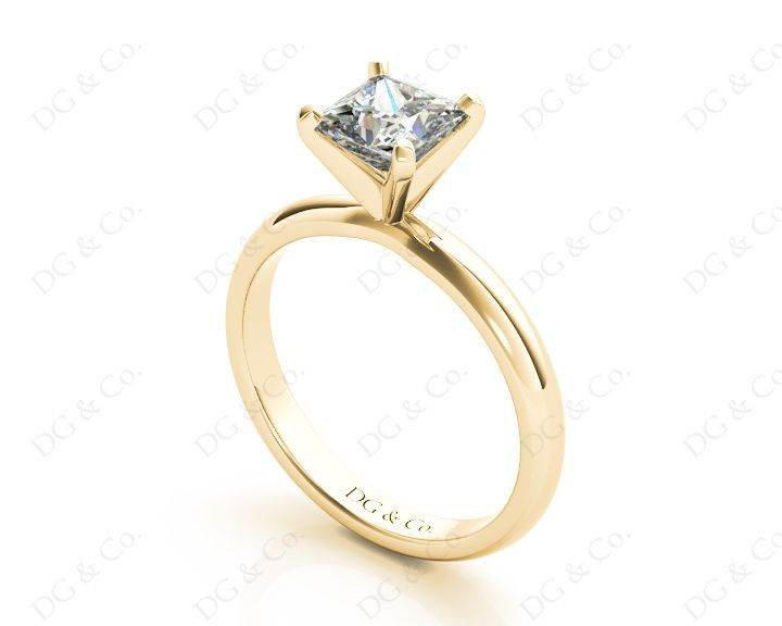 Princess Cut Classic Four Claw Diamond Solitaire Ring with Half Round Edge Shoulders - 18K Yellow - DG & Co. Jewellery