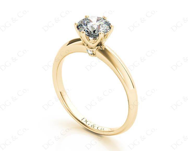 Round Cut Six Claw Set Diamond Ring With Round Cut Diamonds Pave Set on the Sides with a Plain Band in 18K Yellow - DG & Co. Jewellery