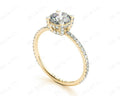Round Cut Four Claw Set Diamond Ring with Scallop Set Round Cut Diamonds Pave Setting with two Side Halos and on the Band - 18K Yellow - DG & Co. Jewellery