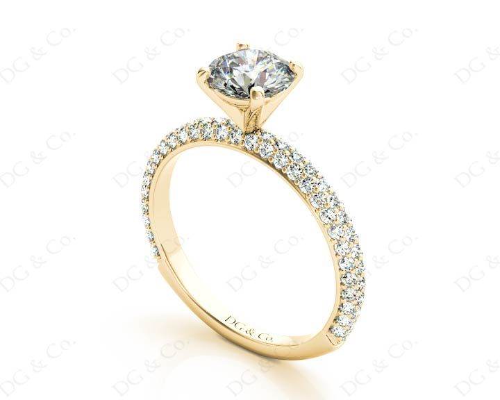 Round Cut claw set diamond ring with micro pave set side stone - 18K Yellow - DG & Co. Jewellery