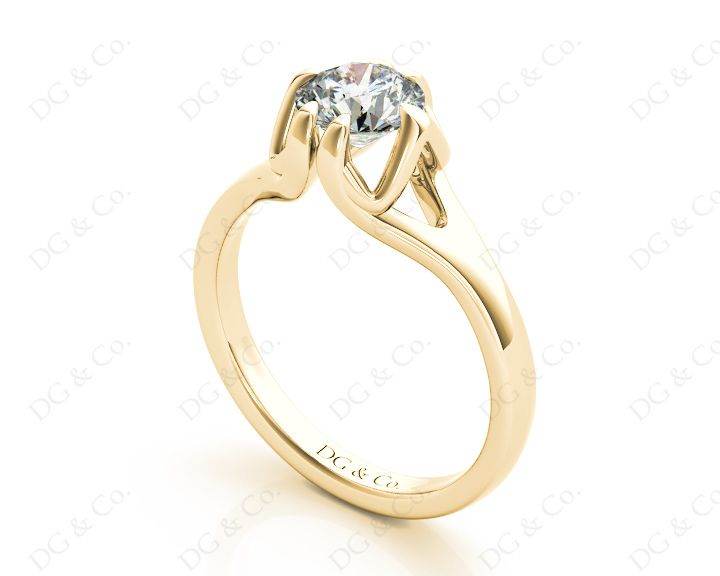 Round Cut Diamond Solitaire Engagement Ring in Split Interwoven Six Prongs Setting - 18K Yellow - DG & Co. Jewellery