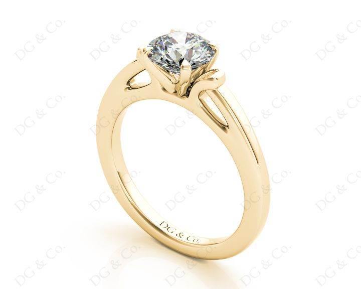 Round Cut Unique Setting Four Claws Diamond Engagement Ring Setting in 18K Yellow - DG & Co. Jewellery