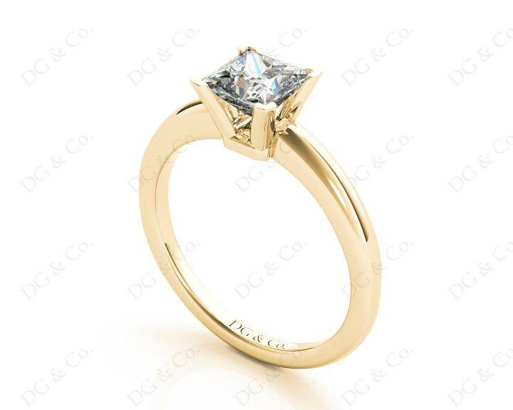 Princess Cut V Setting Classic Four Claws Diamond Solitaire Ring in 18K Yellow - DG & Co. Jewellery