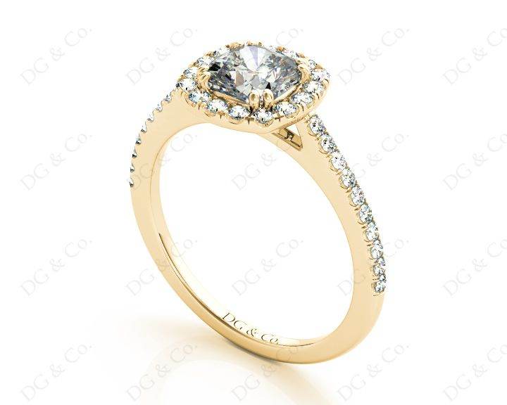 Cushion Cut Halo Diamond Engagement Ring with Claw Set Centre Stone - 18K Yellow - DG & Co. Jewellery