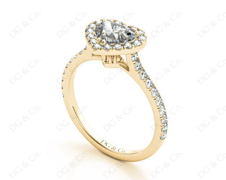Heart Shape Cut Halo Diamond Engagement Ring with Claw set centre stone and Pave Side Stones - 18K Yellow - DG & Co. Jewellery