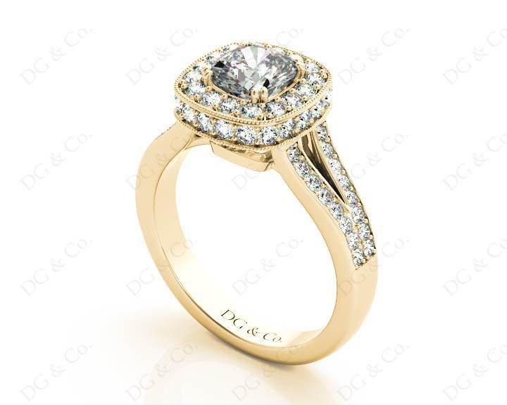 Cushion Cut Halo Ring with Milgrain claw set centre stone - 18K Yellow - DG & Co. Jewellery
