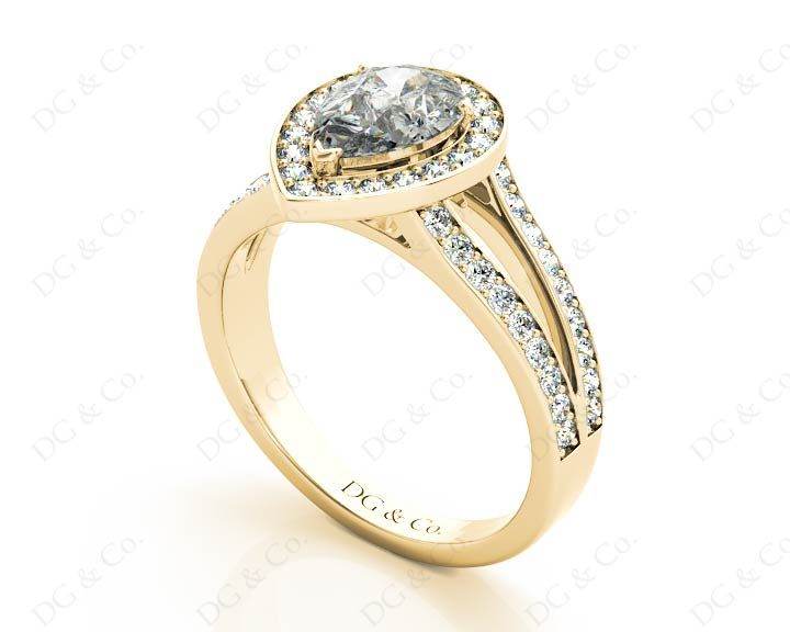 Pear Shape Halo Diamond ring with claw set centre stone - 18K Yellow - DG & Co. Jewellery