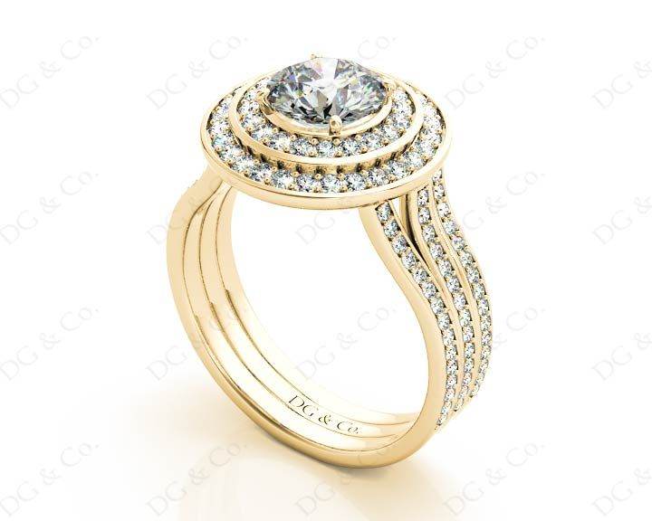 Round cut double halo diamond engagement ring with four claw setting centre stone - 18K Yellow - DG & Co. Jewellery