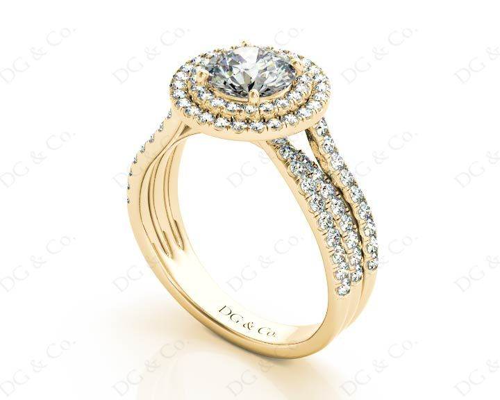 Round Cut Double Halo Diamond Engagement ring with claw set centre stone - 18K Yellow - DG & Co. Jewellery