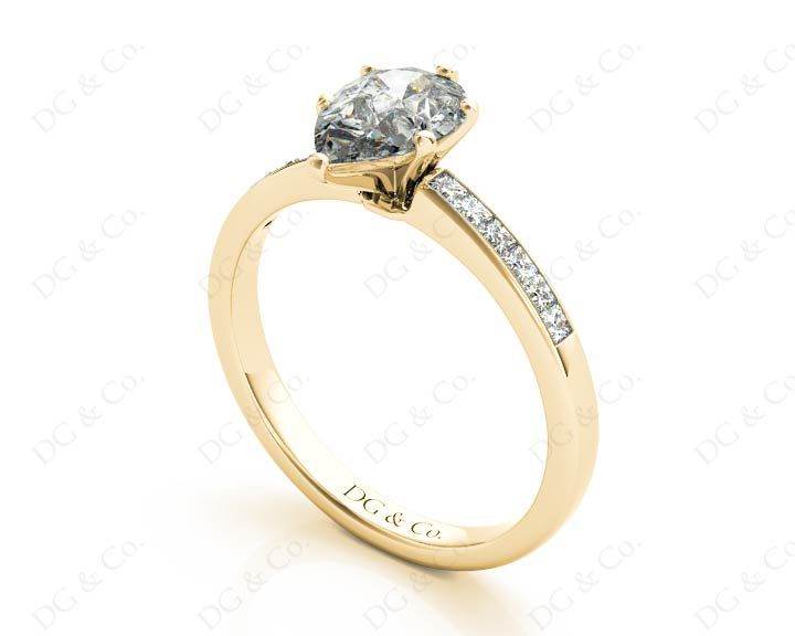 Pear Cut Diamond Engagement ring with six claws centre stone in 18K Yellow - DG & Co. Jewellery