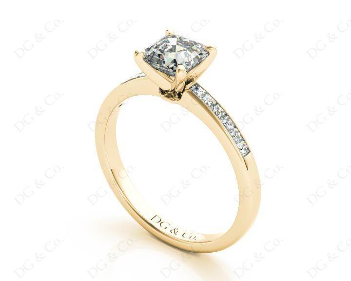 Asscher Cut Diamond Engagement ring with four claws centre stone in - 18K Yellow - DG & Co. Jewellery