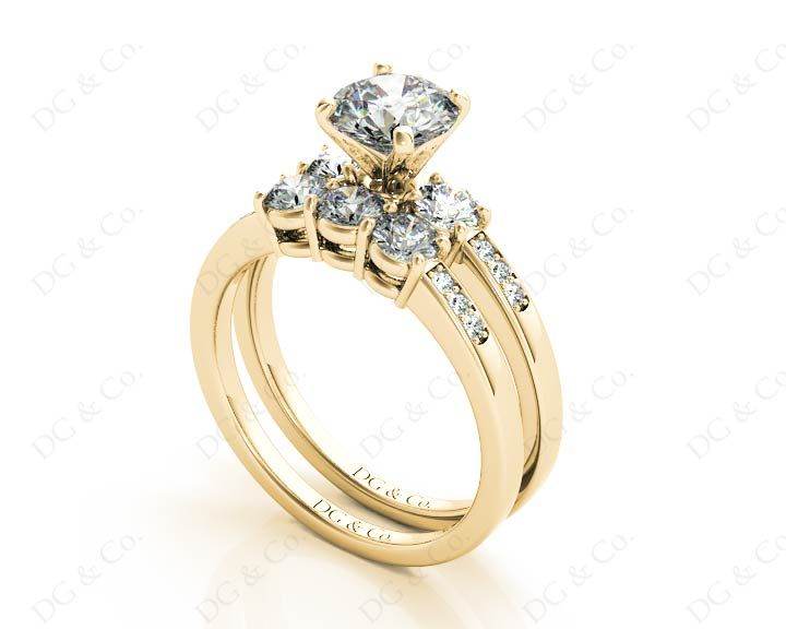 Round Cut Diamond trilogy wedding set rings with claw set side stone - 18K Yellow - DG & Co. Jewellery