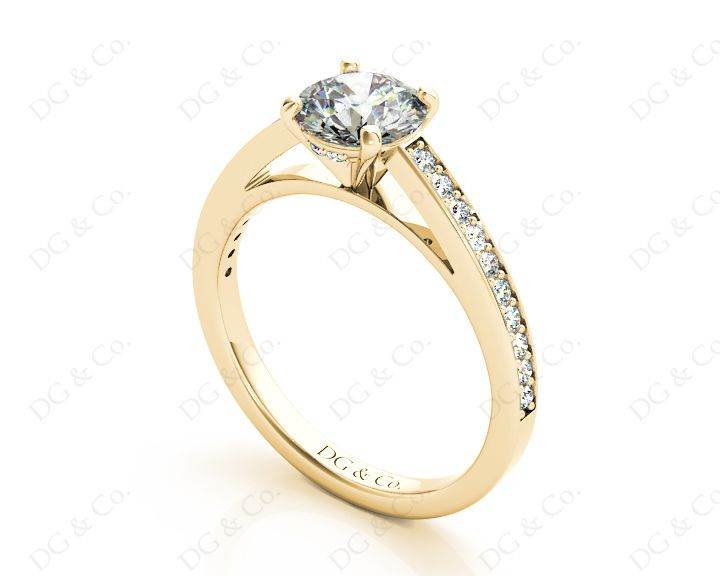 Round Cut Claw Set Diamond Ring with Share Prongs Set Side Stones - 18K Yellow - DG & Co. Jewellery