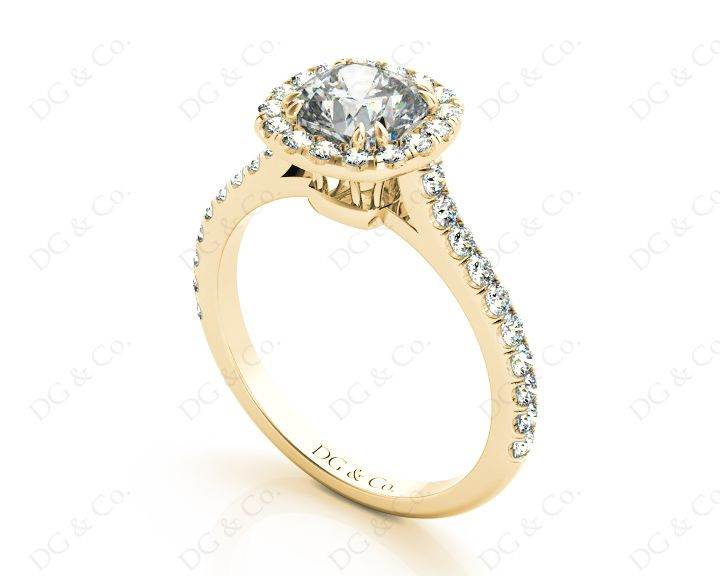 Cushion Cut Halo Diamond Engagement Ring with Claw Set Centre Stone - 18K Yellow - DG & Co. Jewellery