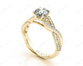 Twist Band Round Cut Four Claw Set Diamond Ring with Pave Set Stones Down the Shoulders - 18K Yellow - DG & Co. Jewellery