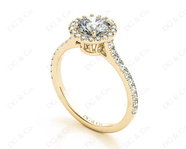 Round Cut Halo Diamond Engagement Ring with Claw Set Centre Stone in 18K Yellow - DG & Co. Jewellery