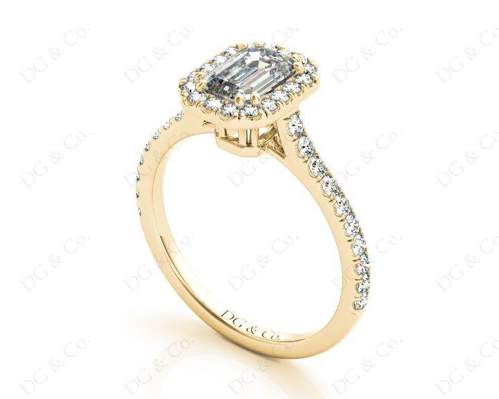 Emerald Cut Halo Diamond Engagement Ring with Four Claws Set Centre Stone - 18K Yellow - DG & Co. Jewellery