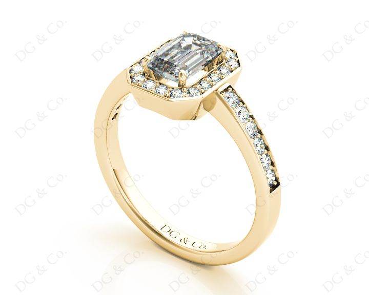 Emerald Cut Halo Diamond Engagement Ring with Claw Set Centre Stone - 18K Yellow - DG & Co. Jewellery