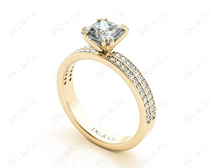 Princess Cut Diamond Engagement Ring with Split Claw Prong set centre stone - 18K Yellow - DG & Co. Jewellery