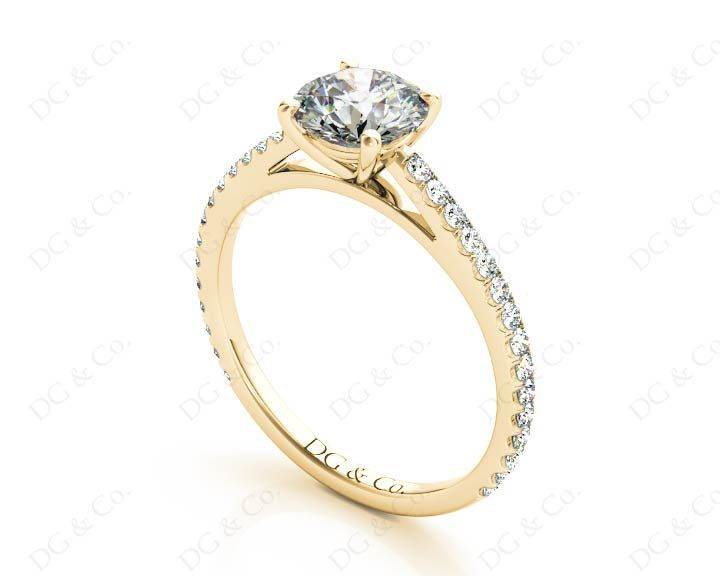 Engagement Ring Round Cut Claw Set Diamond Ring with pave set side stone in 18K Yellow - DG & Co. Jewellery