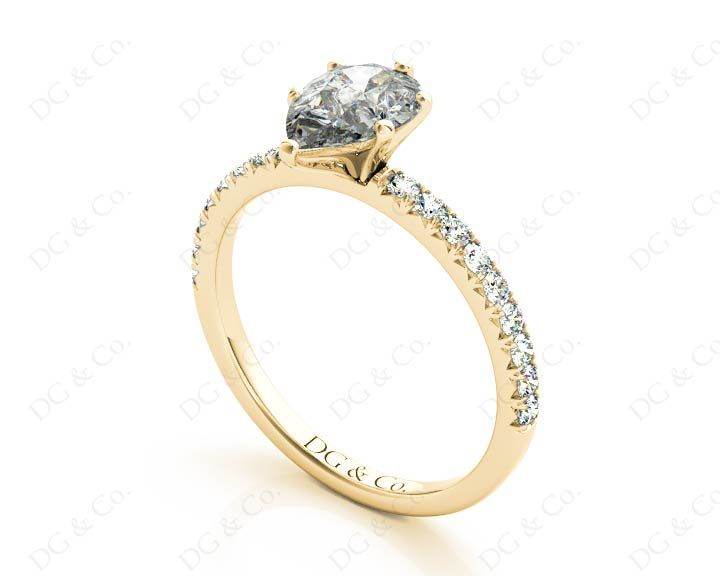 Marquise Cut Claw Set Diamond ring with pave set side stone - 18K Yellow - DG & Co. Jewellery