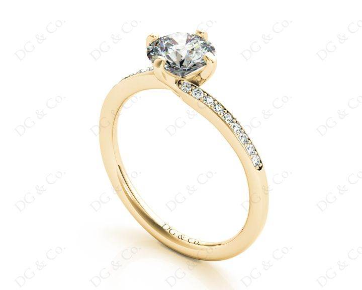 Round Cut Four Claws Prong set Twist Diamond Ring - 18K Yellow - DG & Co. Jewellery