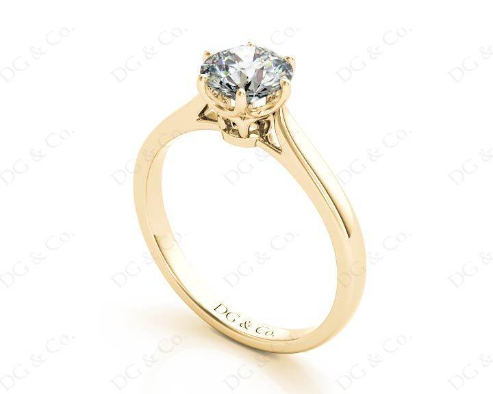 Round Cut Six Claw Set Diamond Ring on a Plain Band in 18K Yellow - DG & Co. Jewellery