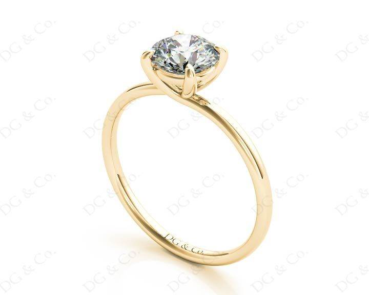 Round Cut Four Claw Set Diamond Ring with Plain Band - 18K Yellow - DG & Co. Jewellery
