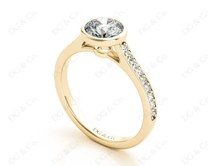 Round Cut Bezel Diamond Ring with Channel Set Side Stones - 18K Yellow - DG & Co. Jewellery