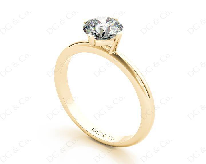 Solitaire Round Cut Four Claw Set Diamond Engagement Ring with Plain Band - 18K Yellow - DG & Co. Jewellery