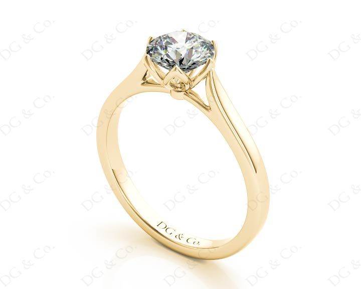 Round Cut Six Claw Set Diamond Ring with Plain Band in 18K Yellow - DG & Co. Jewellery