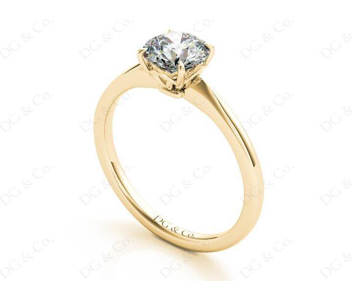 Round Cut Four Claw Set Diamond Ring With a Plain Band - 18K Yellow - DG & Co. Jewellery