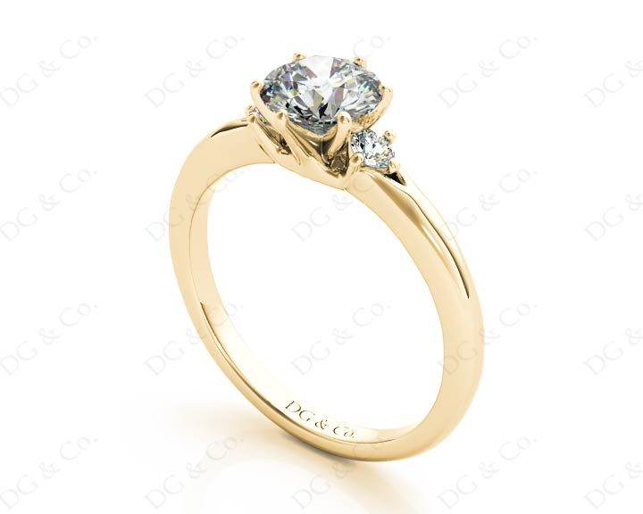 Round Cut Claw Set Trilogy Diamond Ring with Plain Band - 18K Yellow - DG & Co. Jewellery