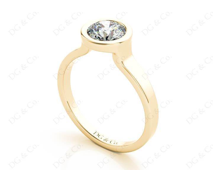 Round Cut Bezel Set Solitaire Engagement Ring With a Plain Band - 18K Yellow - DG & Co. Jewellery