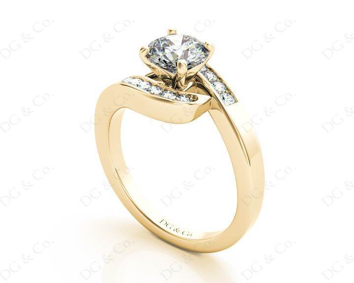 Round Cut Four Claw Set Diamond Ring with Channel Set Stones Down the Shoulders - 18k Yellow - DG & Co. Jewellery