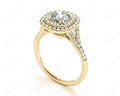 Round Cut Split Shank Diamond Engagement Ring with Double Halo and Pave Set Side Stones in 18K Yellow - DG & Co. Jewellery