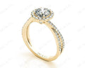 Round Cut Split Shank Diamond Halo Engagement Ring with Pave Set Side Stones Down the Band in 18K Yellow - DG & Co. Jewellery