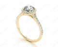Round Cut Diamond Ring With Round Cut Diamonds Scallop Set on the Halo and Down the Shoulders - 18K Yellow - DG & Co. Jewellery