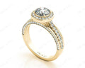 Triple Band Round Cut Diamond Halo Engagement Ring with Pave Set Side Stones and Halo in 18K Yellow - DG & Co. Jewellery
