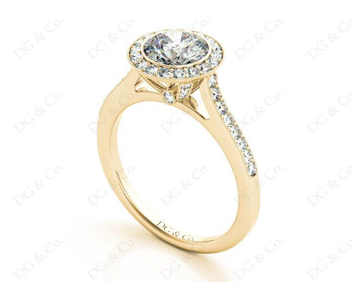Round Cut Halo Diamond Ring with Bezel Set Centre Stone in 18K Yellow - DG & Co. Jewellery
