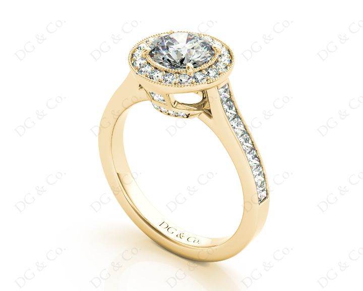 Halo Diamond Engagement Ring Setting Round Cut with Claw Set Centre Stone Channel Setting Side Stone - 18K Yellow - DG & Co. Jewellery