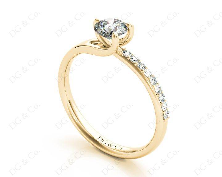 Round Cut Three Claws Diamond Ring with Pave Set Side Stones in 18K Yellow - DG & Co. Jewellery