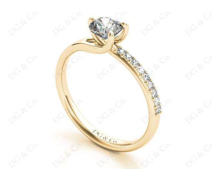 Cushion Cut Diamond Ring with Three Prong Set Centre Stone and Pave Set Side Stones - 18K Yellow - DG & Co. Jewellery