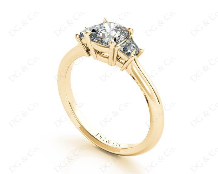 Cushion Cut Trilogy Diamond Ring claw set centre stone - 18K Yellow - DG & Co. Jewellery