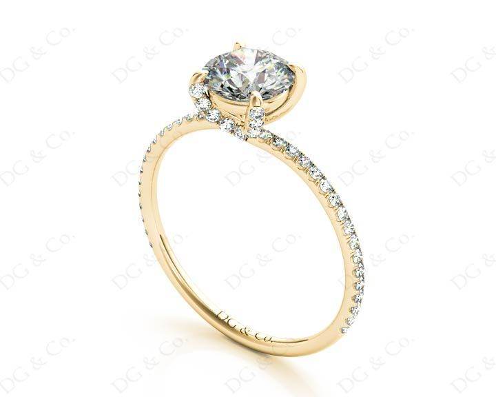 Round Cut Cross Over ring claw set diamond with pave set side stone - 18K Yellow - DG & Co. Jewellery