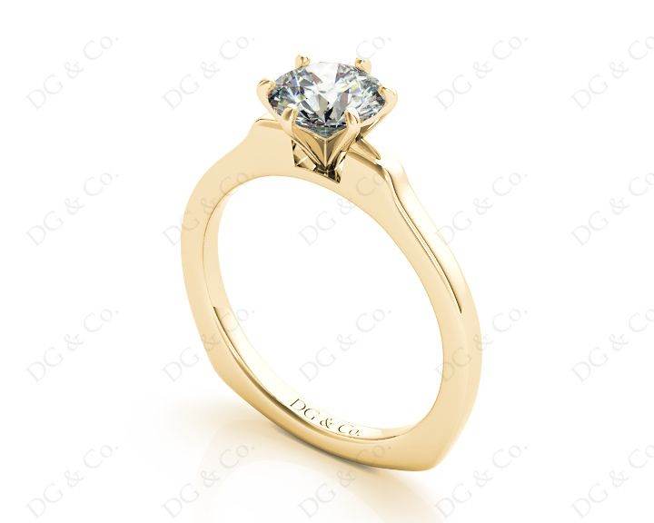 Round Cut Classic Six Claws Diamond Solitaire Ring with Square Edge Shoulders - 18K Yellow - DG & Co. Jewellery