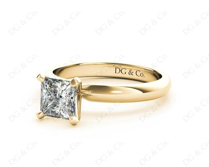 Princess Cut Classic Four Claw Diamond Solitaire Ring with Half Round Edge Shoulders - 18K Yellow - DG & Co. Jewellery