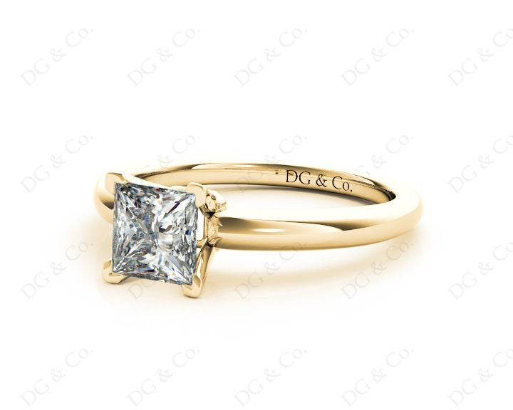 Princess Cut V Setting Classic Four Claws Diamond Solitaire Ring in 18K Yellow - DG & Co. Jewellery