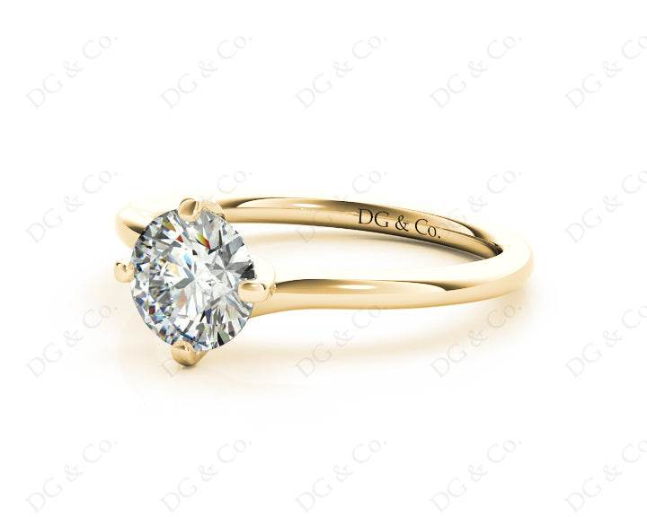 Round Cut Four Claws set Twist Diamond Ring in 18K Yellow - DG & Co. Jewellery