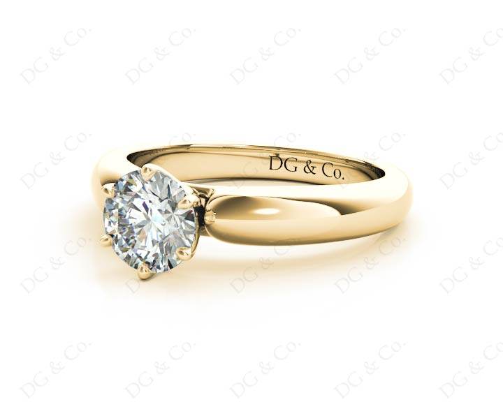 Round cut classic diamond solitaire ring with six claws setting - 18K Yellow - DG & Co. Jewellery